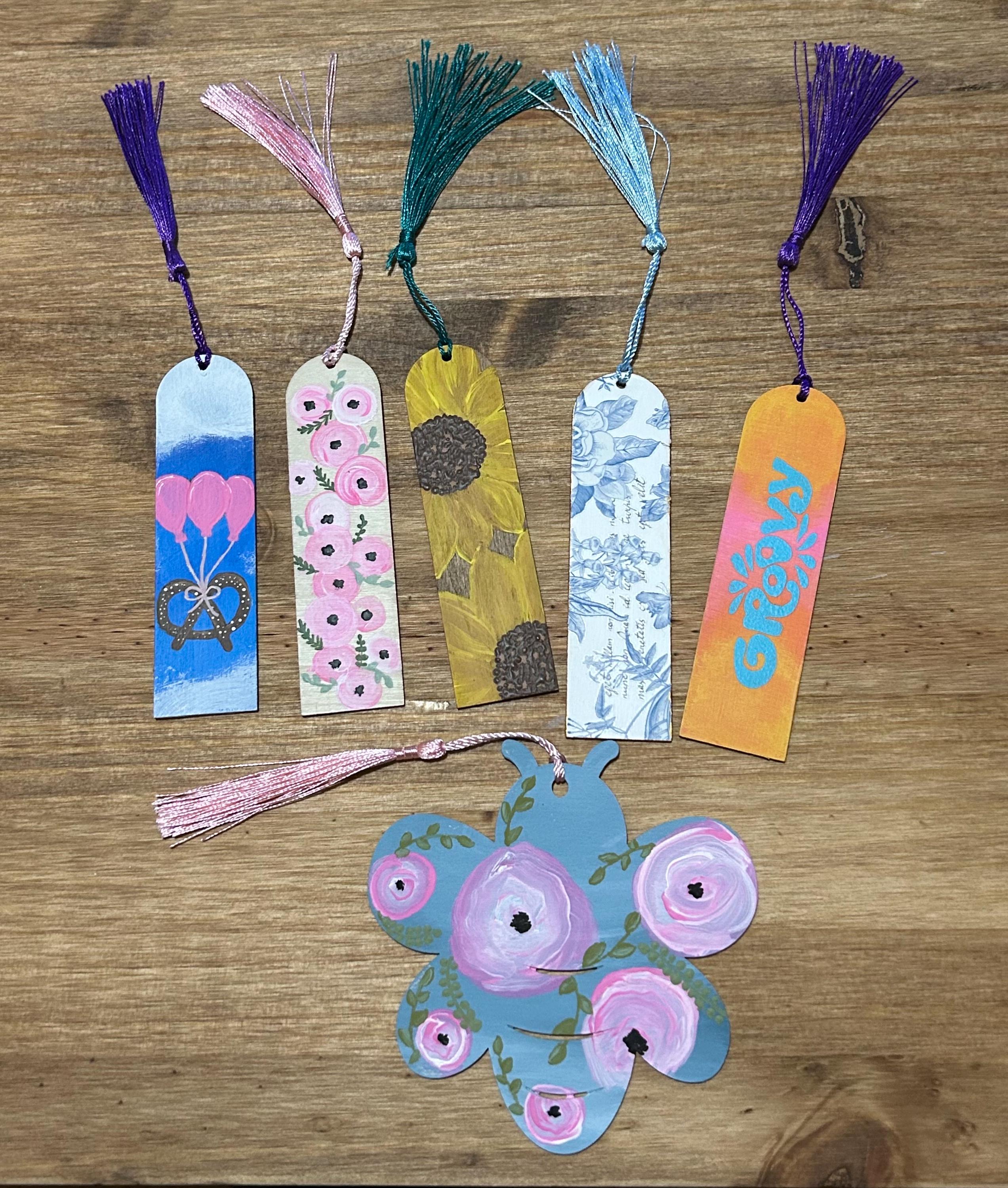 Hand Painted Wooden Bookmarks – Whimsical & Floral Designs with Tassels