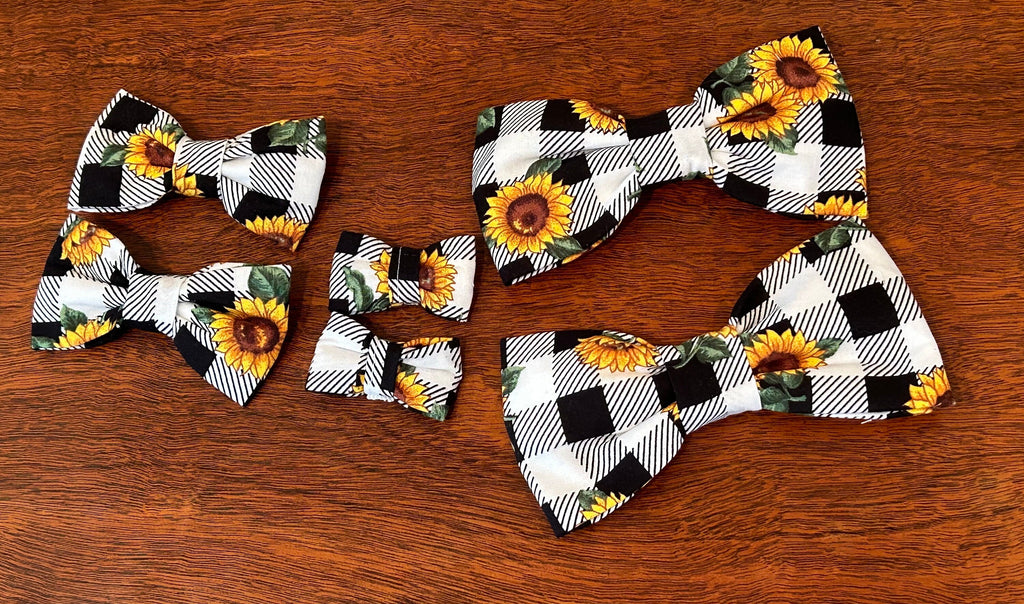 Sunny Days Pet Bow Ties – Sunflower Plaid Over-the-Collar Bow Tie for Dogs & Cats