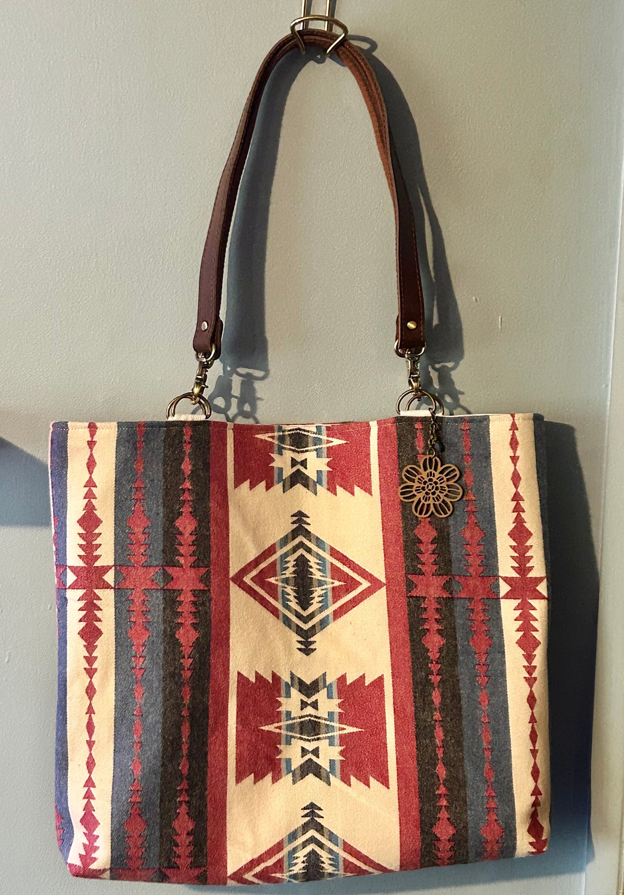 Trek Out West Tote – Western Flannel Shoulder Bag with Leather & Twill Handles