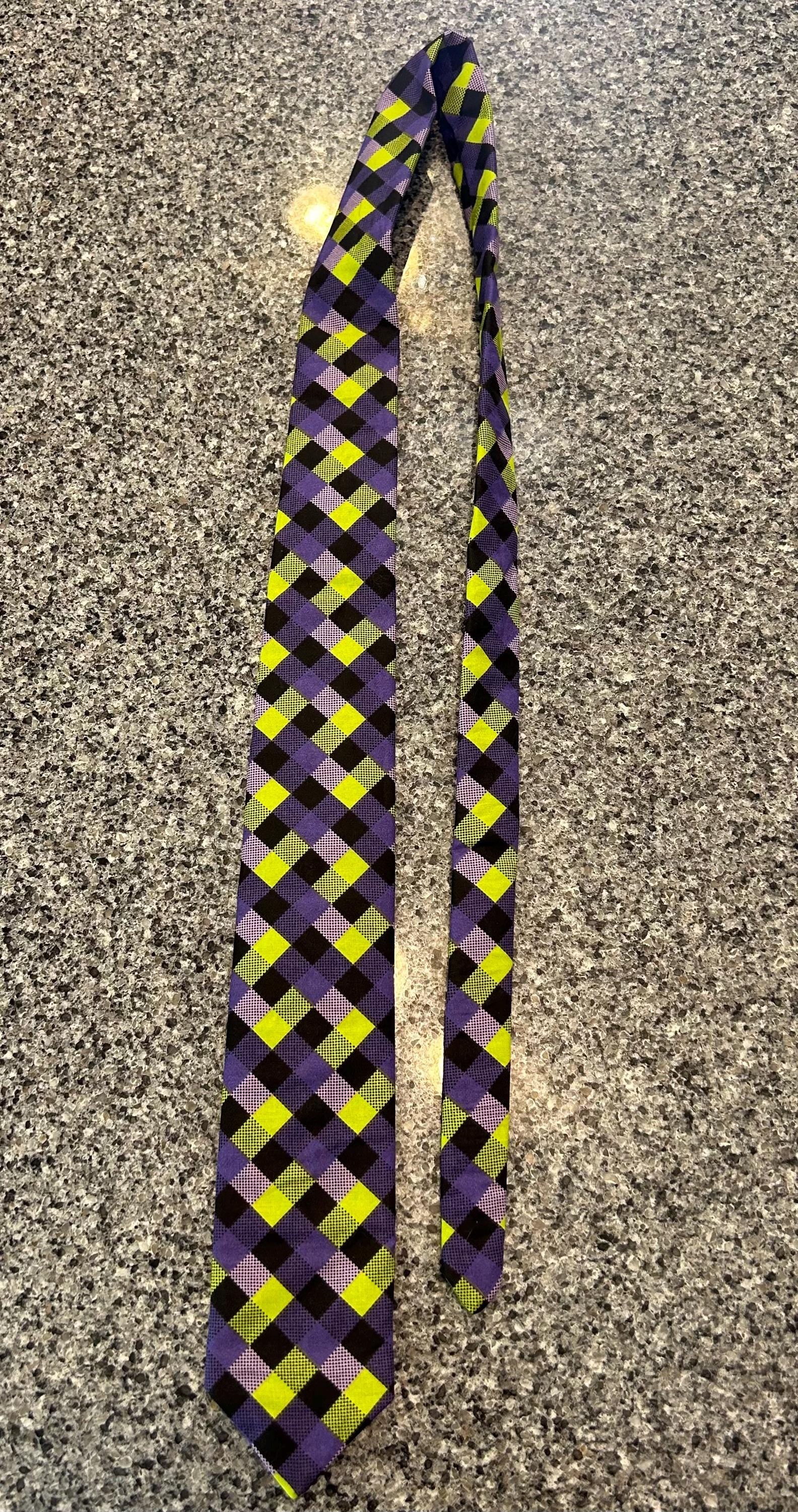 Twisted Plaid Necktie – Purple, Black & Green Cotton Plaid Tie