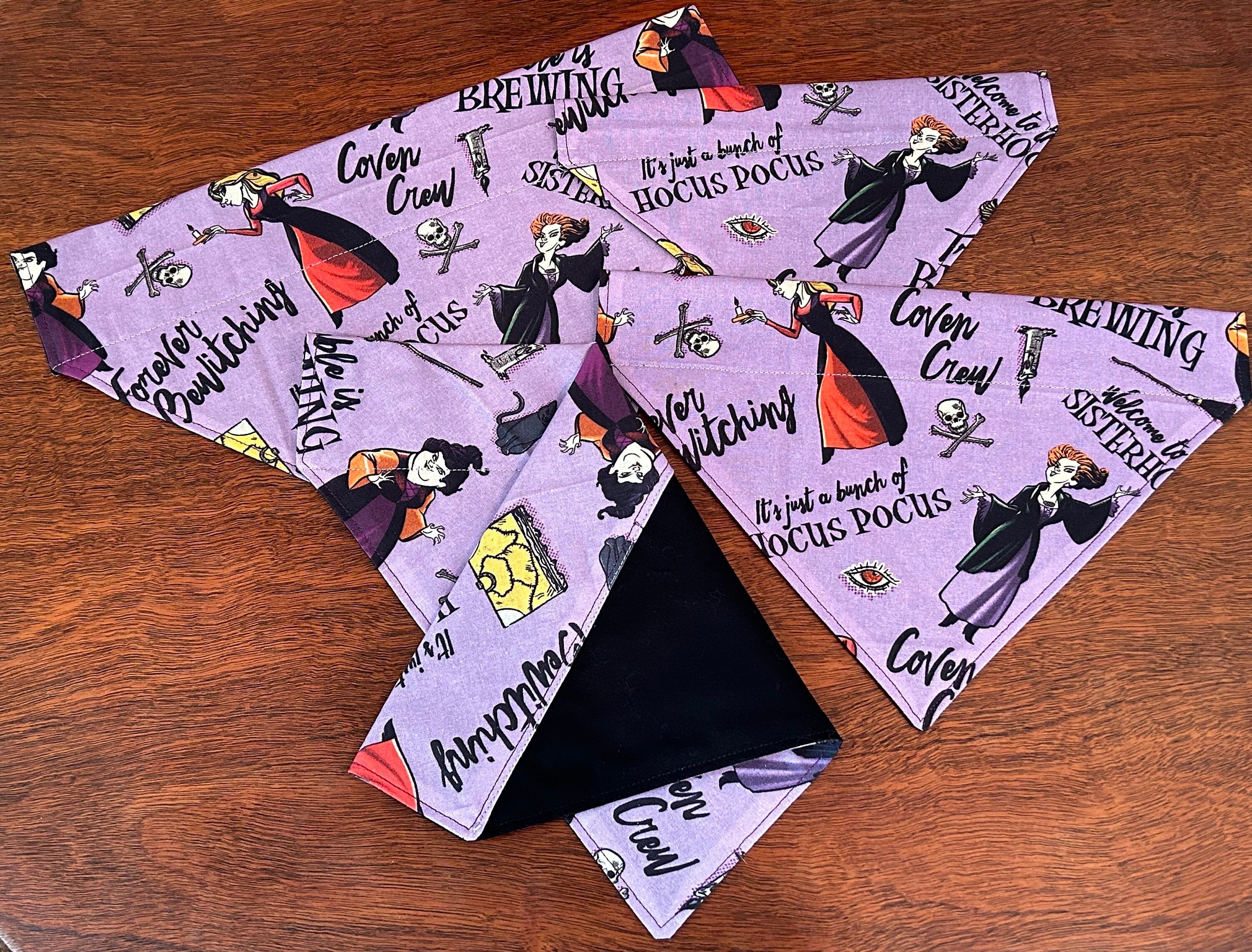 SISTERS! Dog Bandana – Purple Witchy Over-the-Collar Pet Bandana