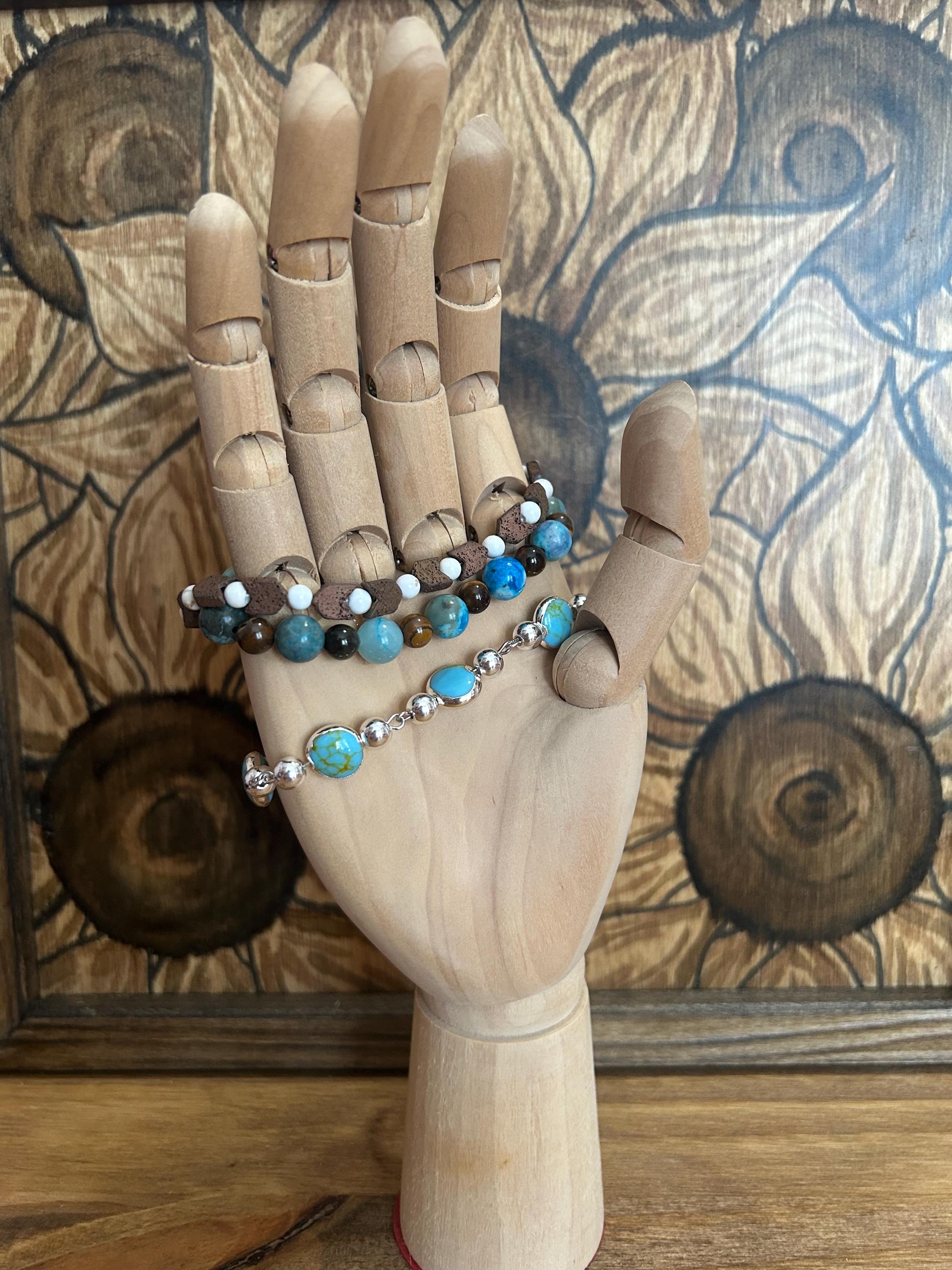 Beaded Bracelet Stack – Turquoise, Tiger’s Eye, Jasper & Hematite