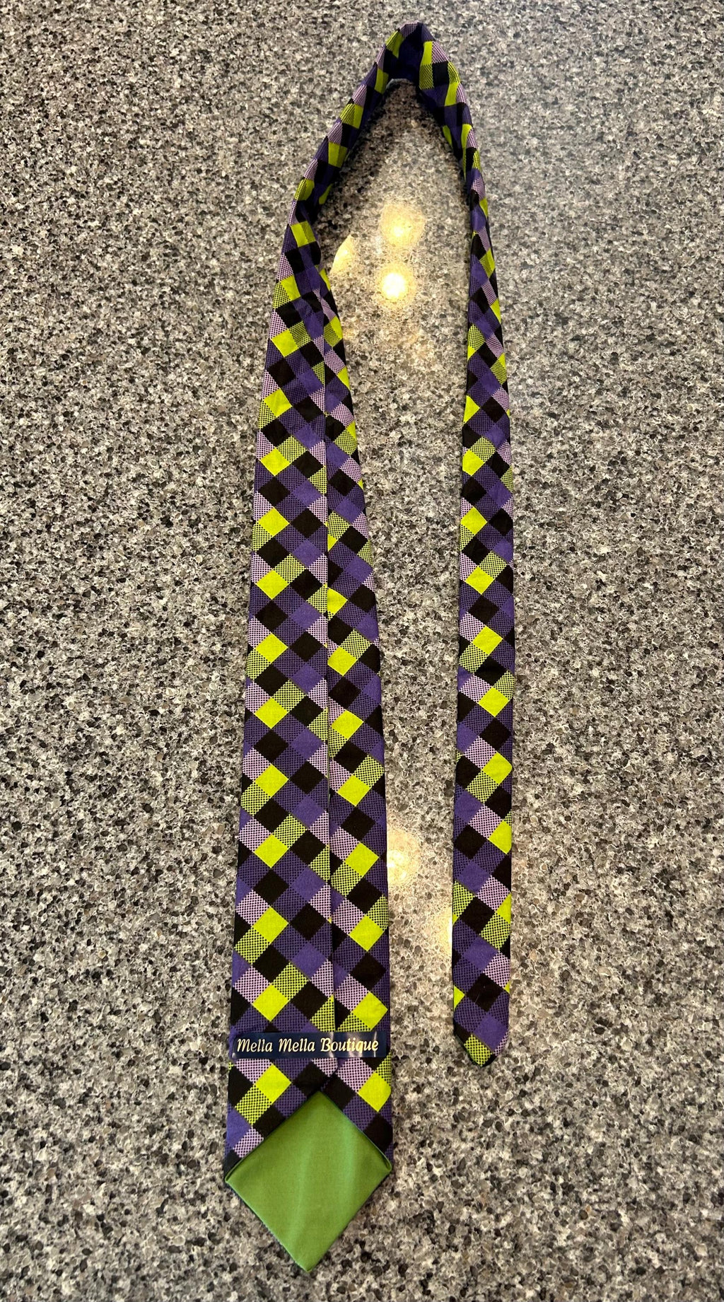 Twisted Plaid Necktie – Purple, Black & Green Cotton Plaid Tie