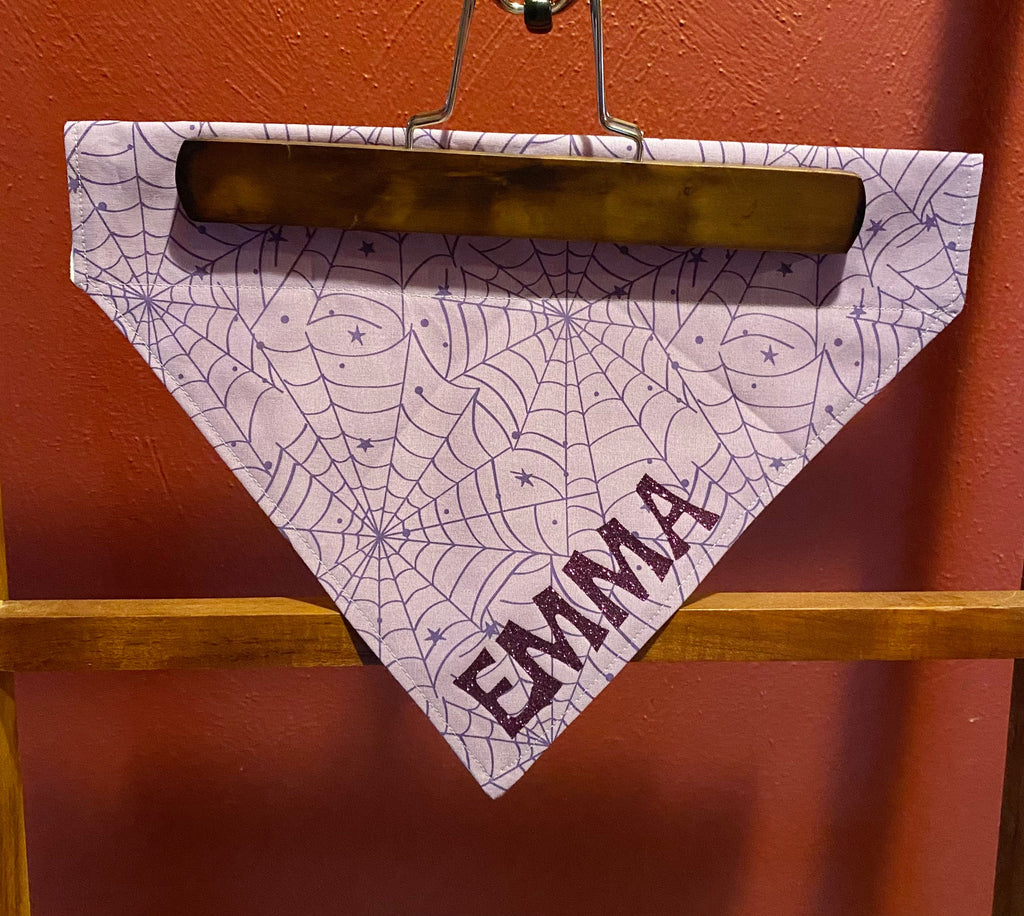 Mavis Dog Bandana – Purple Spider Web Over-the-Collar Pet Bandana