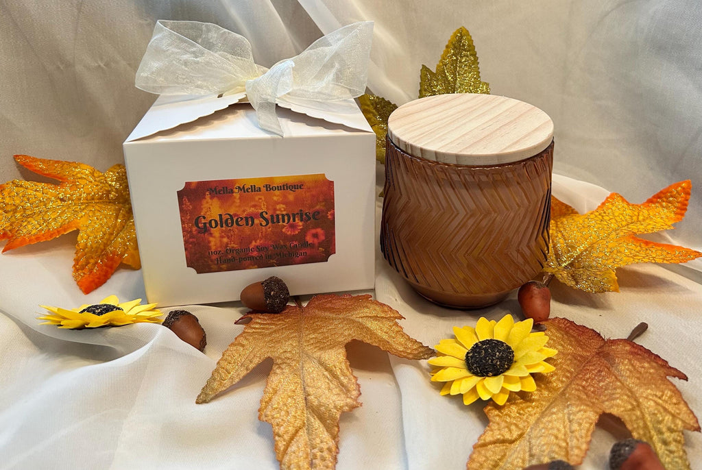 Golden Sunrise Scent Collection – Soy Candles, Wax Melts & Car Diffuser with Orange, Cinnamon & Clove