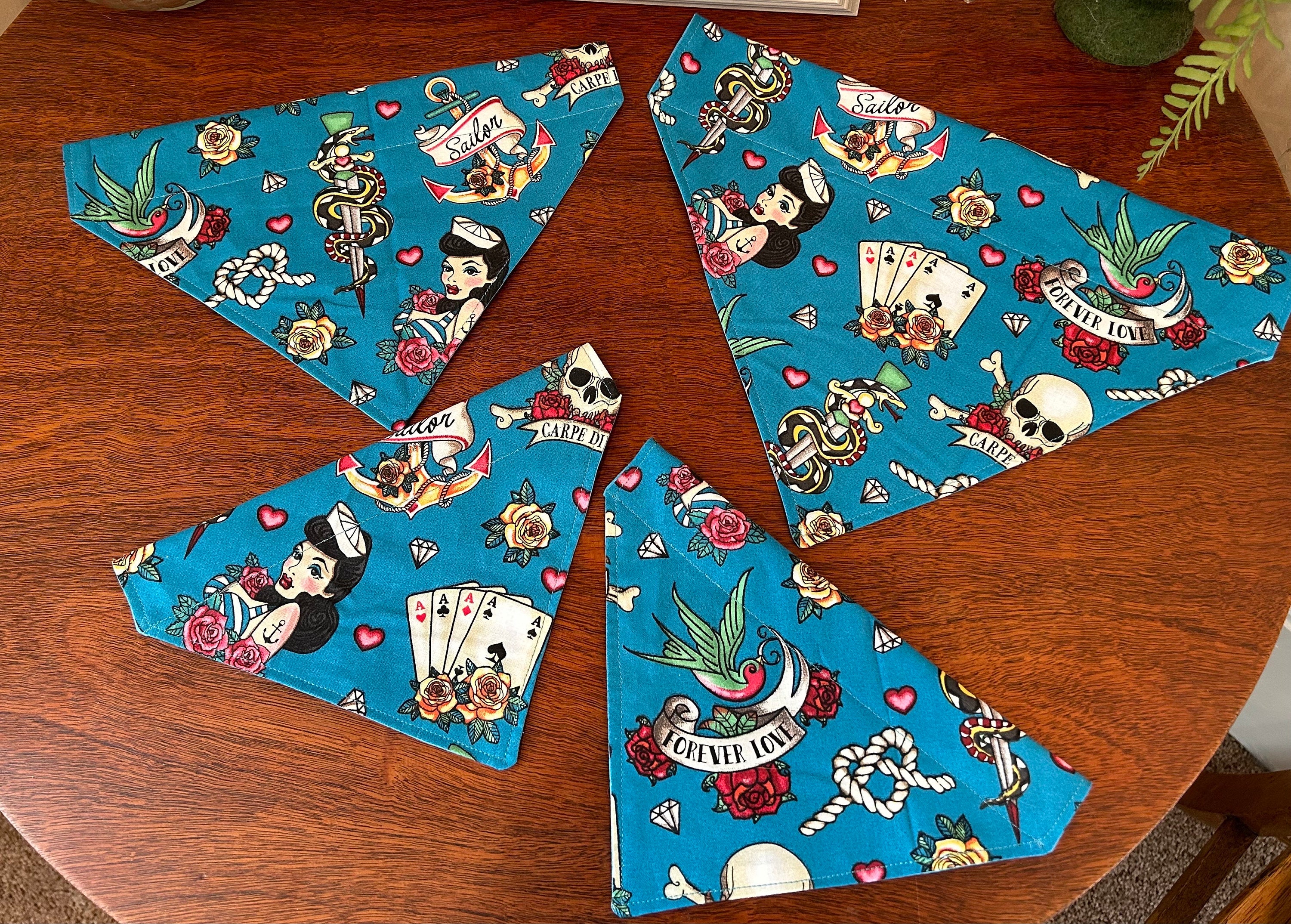 Traditional Tattoo Dog Bandana – Over-the-Collar Safety Release Pet Bandana