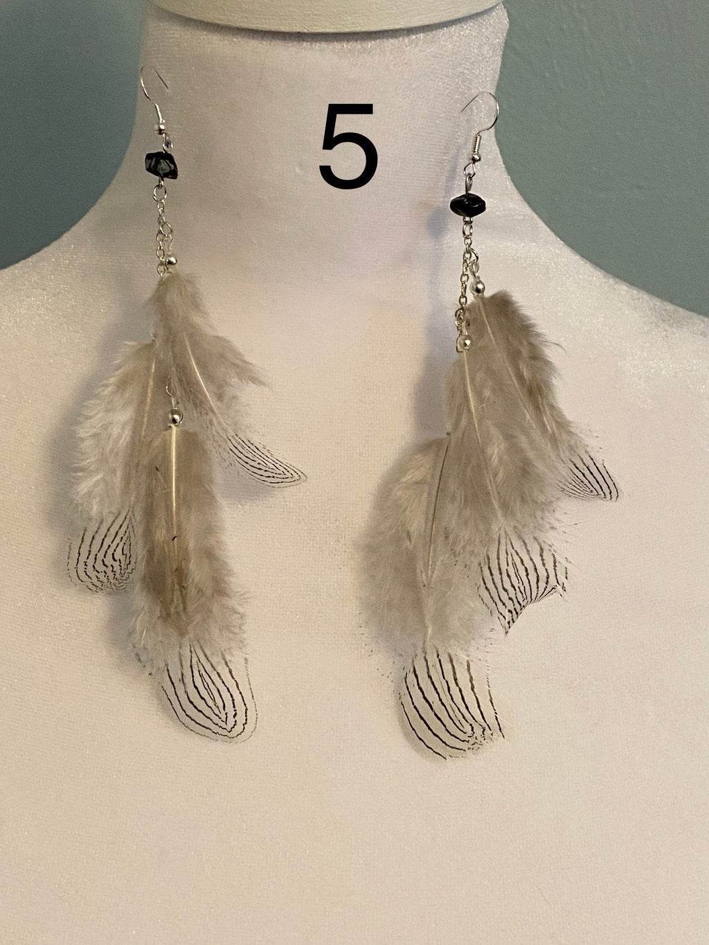 Boho Feather Dangle Earrings with Natural Stone – Nickel Free