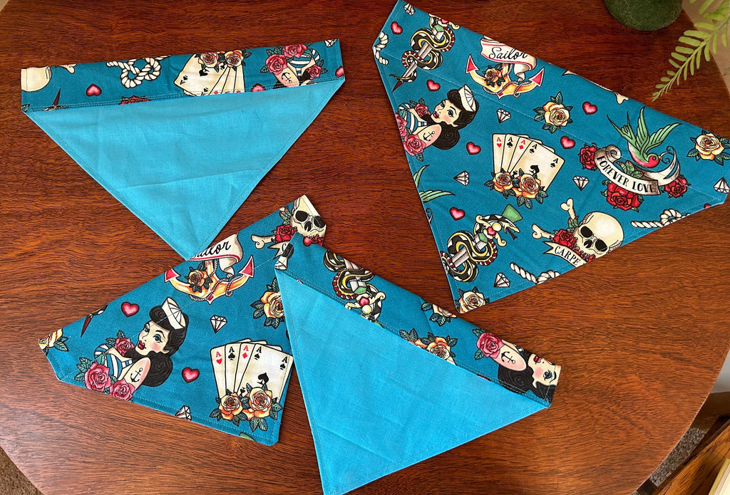 Traditional Tattoo Dog Bandana – Over-the-Collar Safety Release Pet Bandana