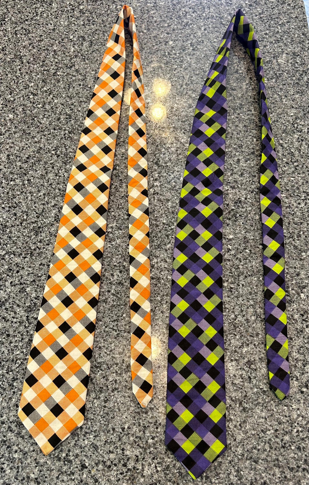 Twisted Plaid Necktie – Purple, Black & Green Cotton Plaid Tie