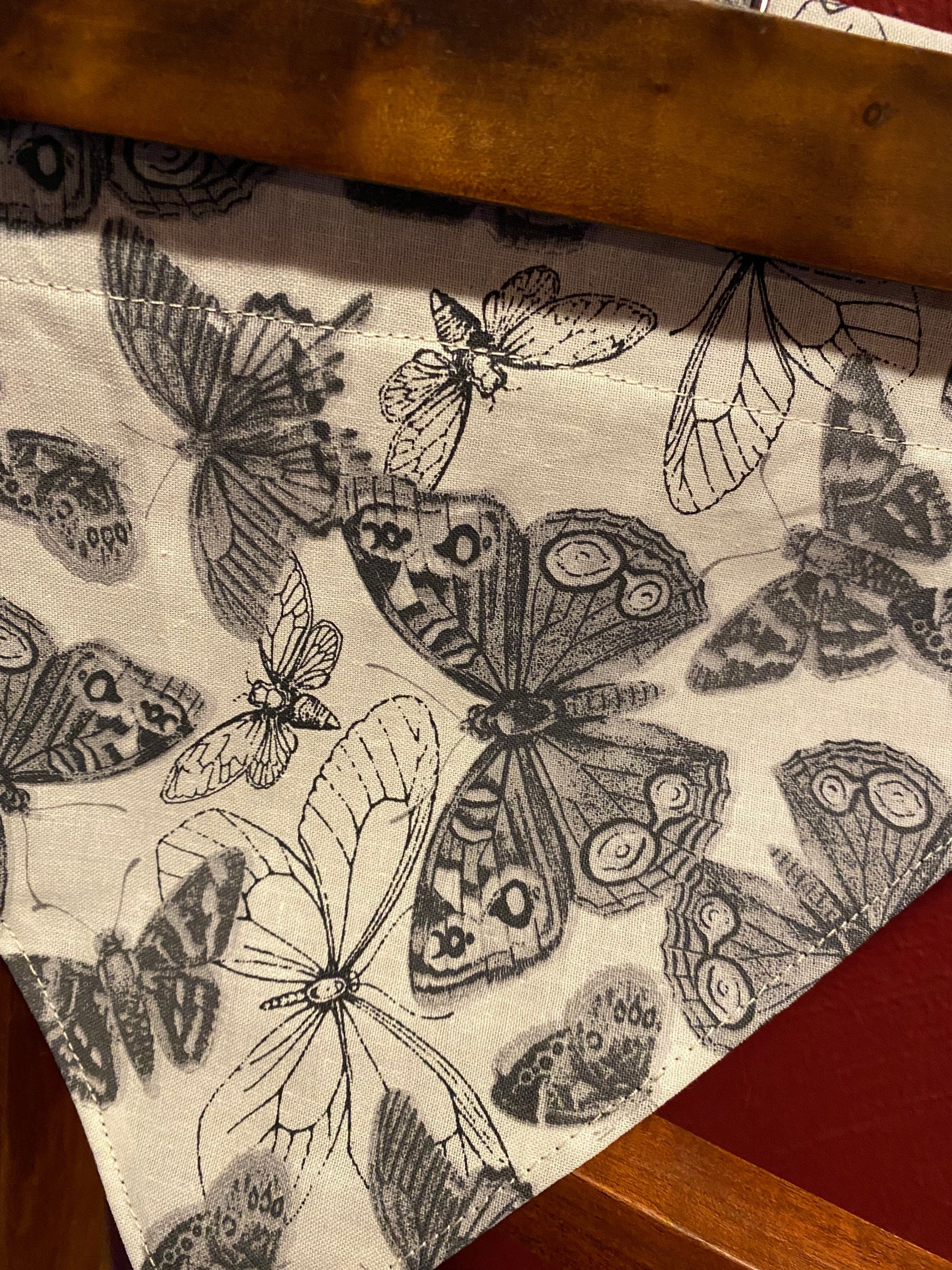 “Flutter By” Dog Bandana – Moth Print Over-the-Collar Pet Bandana