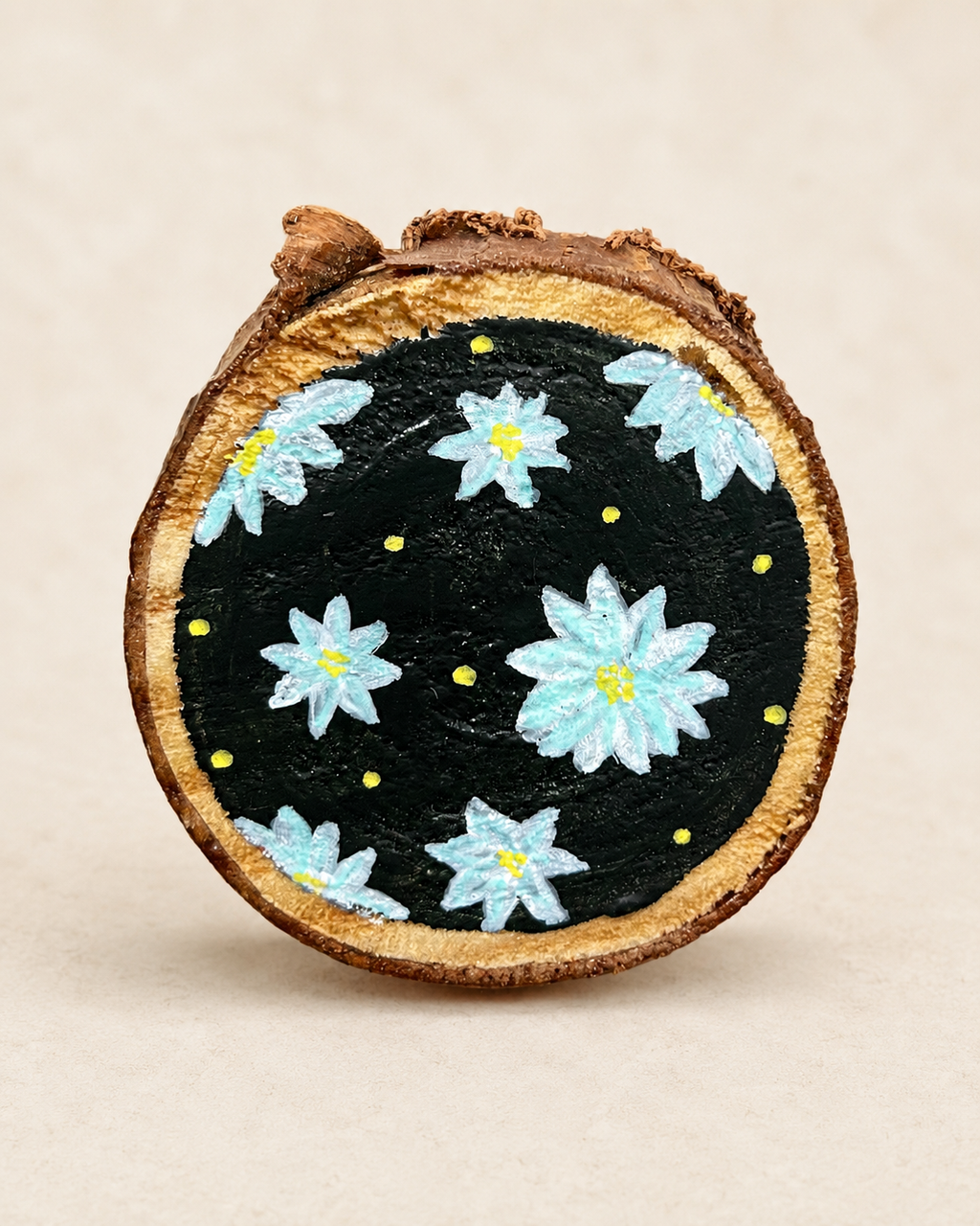 Random Set of 2 Hand Painted Wood Slice Magnets