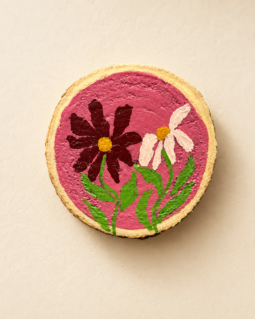 Random Set of 2 Hand Painted Wood Slice Magnets