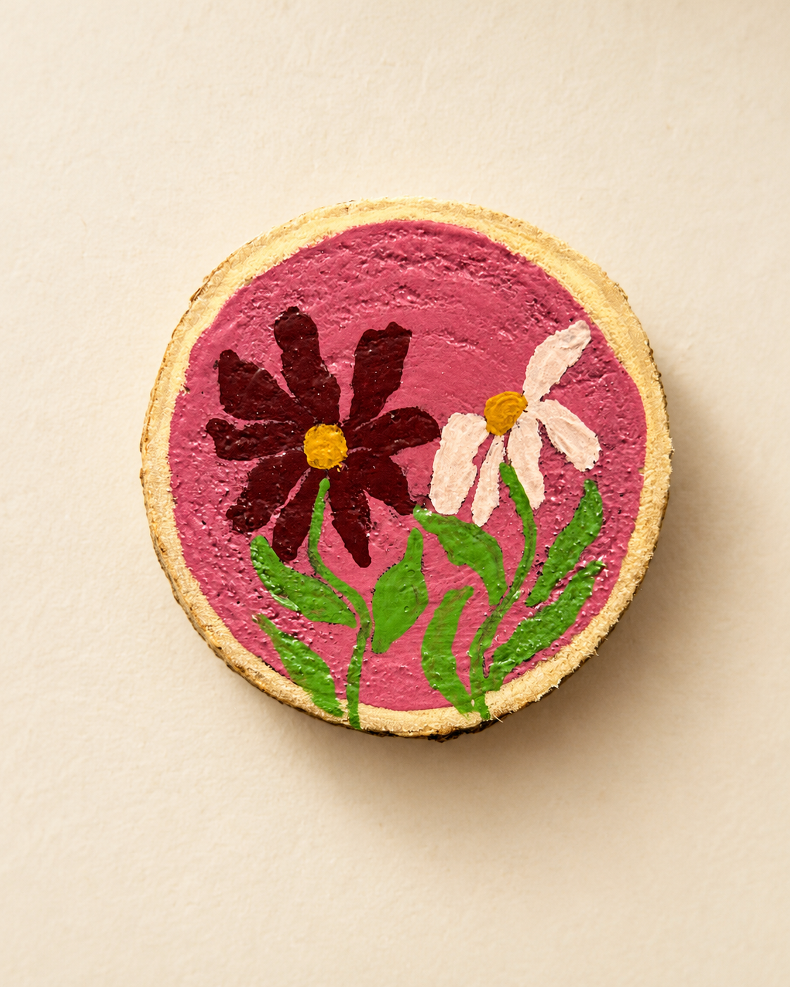 Random Set of 2 Hand Painted Wood Slice Magnets