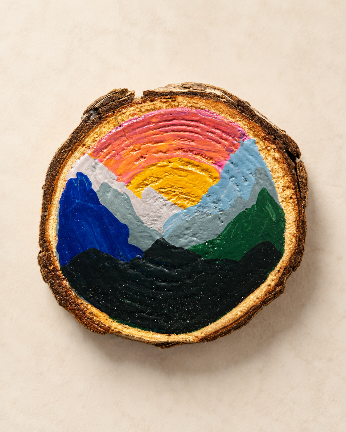 Random Set of 2 Hand Painted Wood Slice Magnets