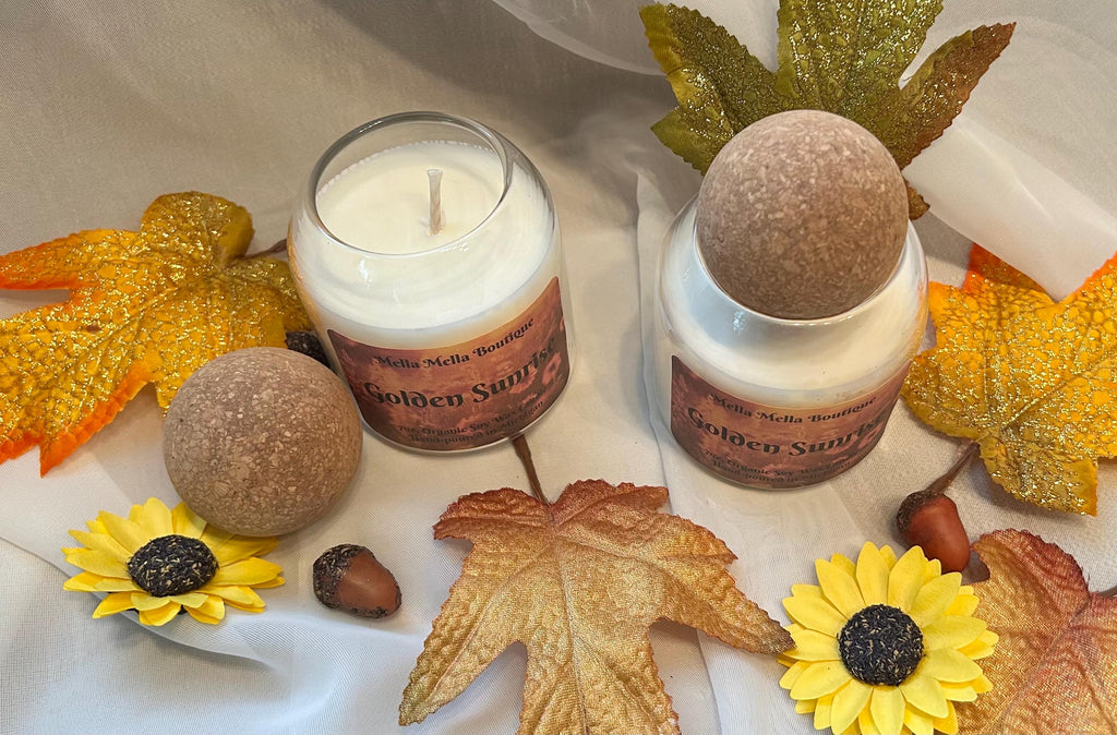 Golden Sunrise Scent Collection – Soy Candles, Wax Melts & Car Diffuser with Orange, Cinnamon & Clove