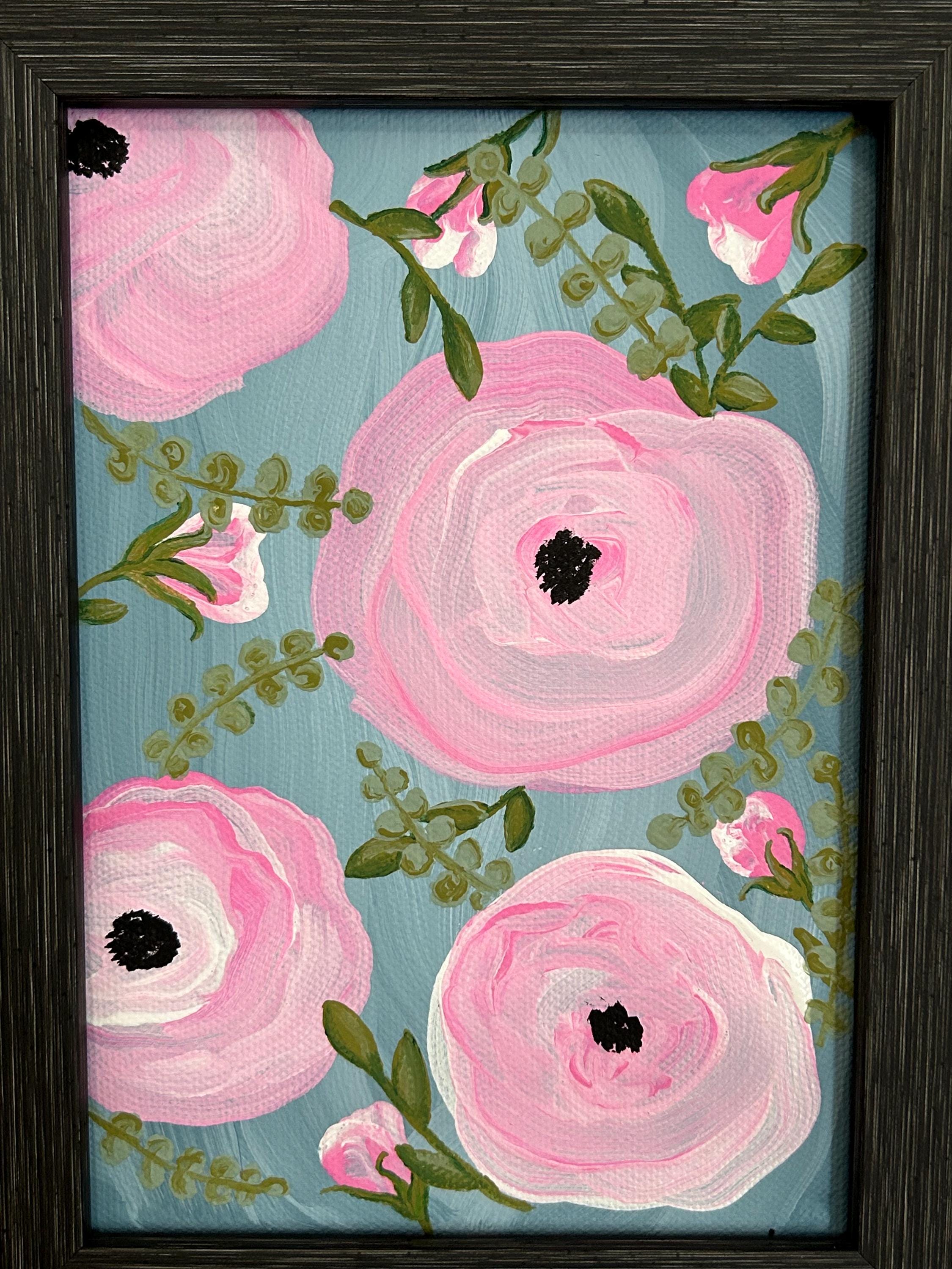 Hand-Painted Framed Wall Art – Abstract Roses & Rustic Sunflowers