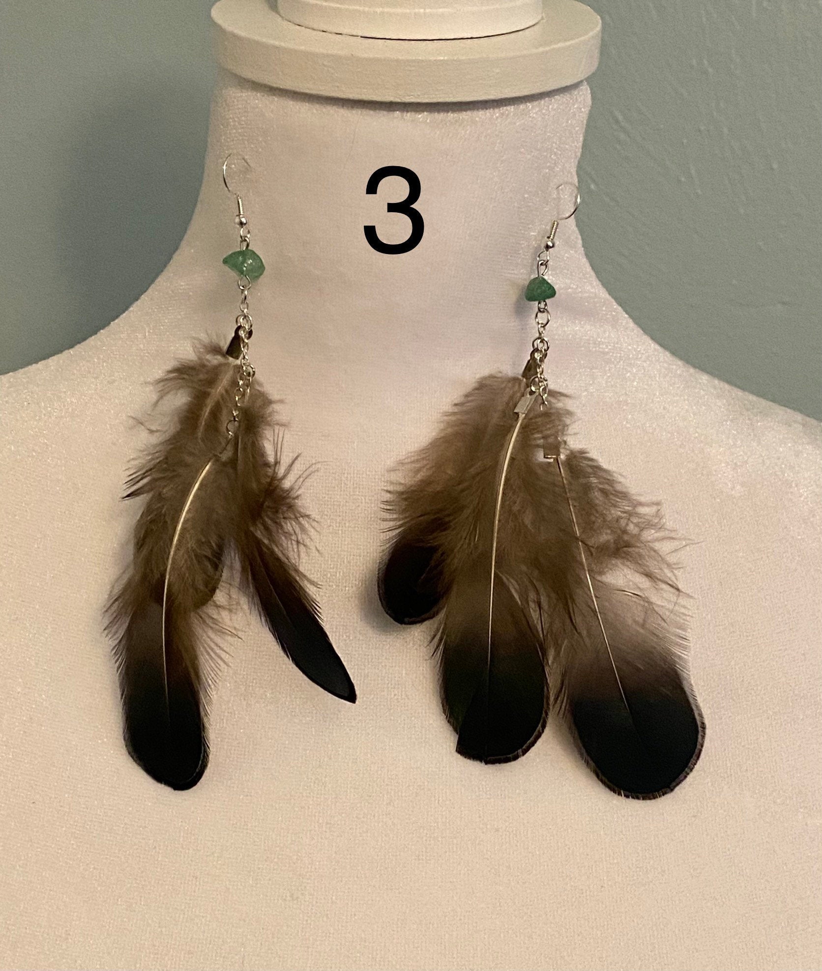 Boho Feather Dangle Earrings with Natural Stone – Nickel Free