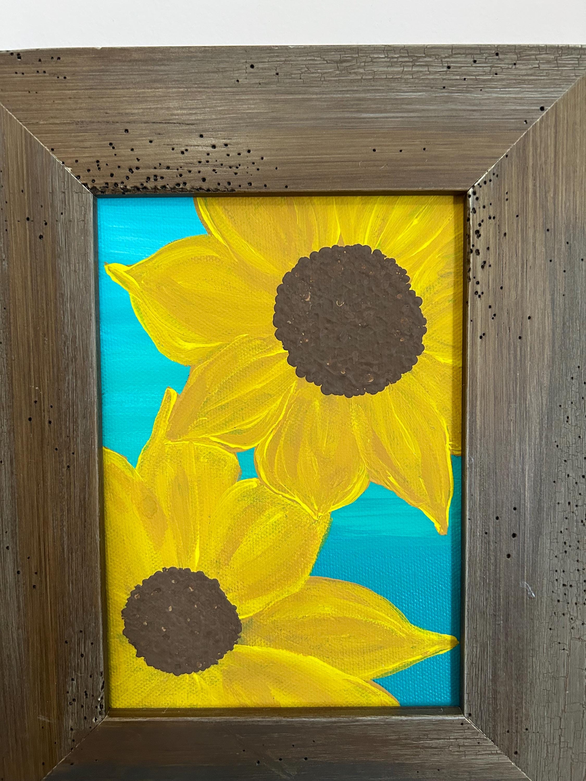 Hand-Painted Framed Wall Art – Abstract Roses & Rustic Sunflowers
