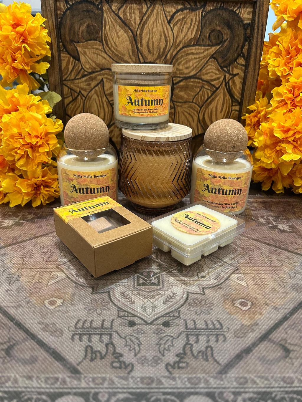 Autumn Scent Collection – Soy Candles, Wax Melts & Car Diffuser with Orange, Vanilla & Clove