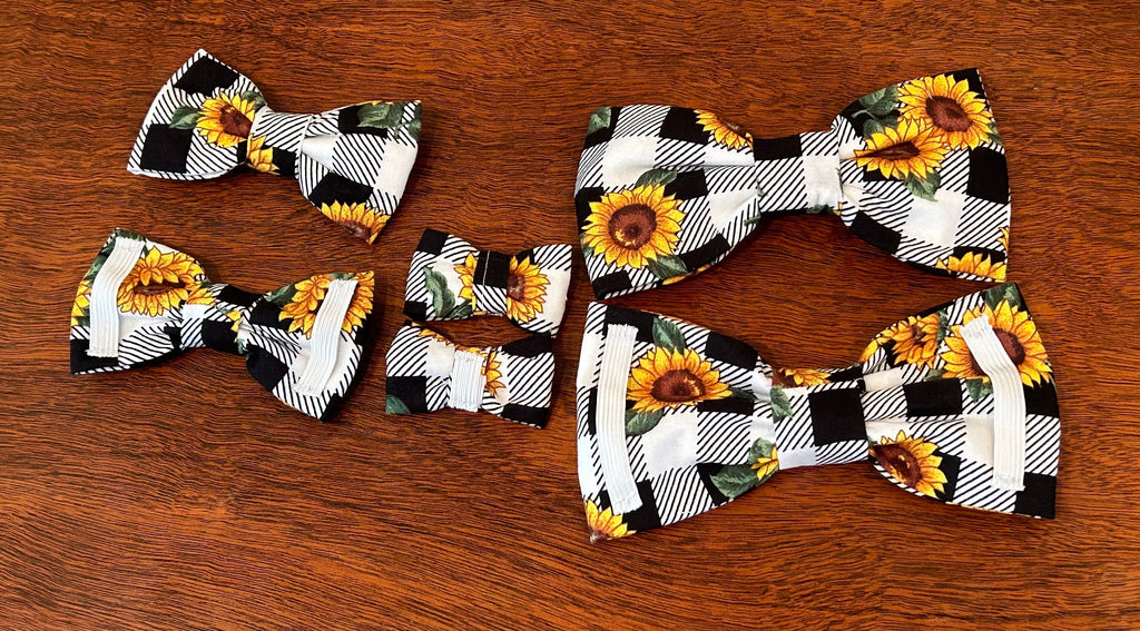 Sunny Days Pet Bow Ties – Sunflower Plaid Over-the-Collar Bow Tie for Dogs & Cats