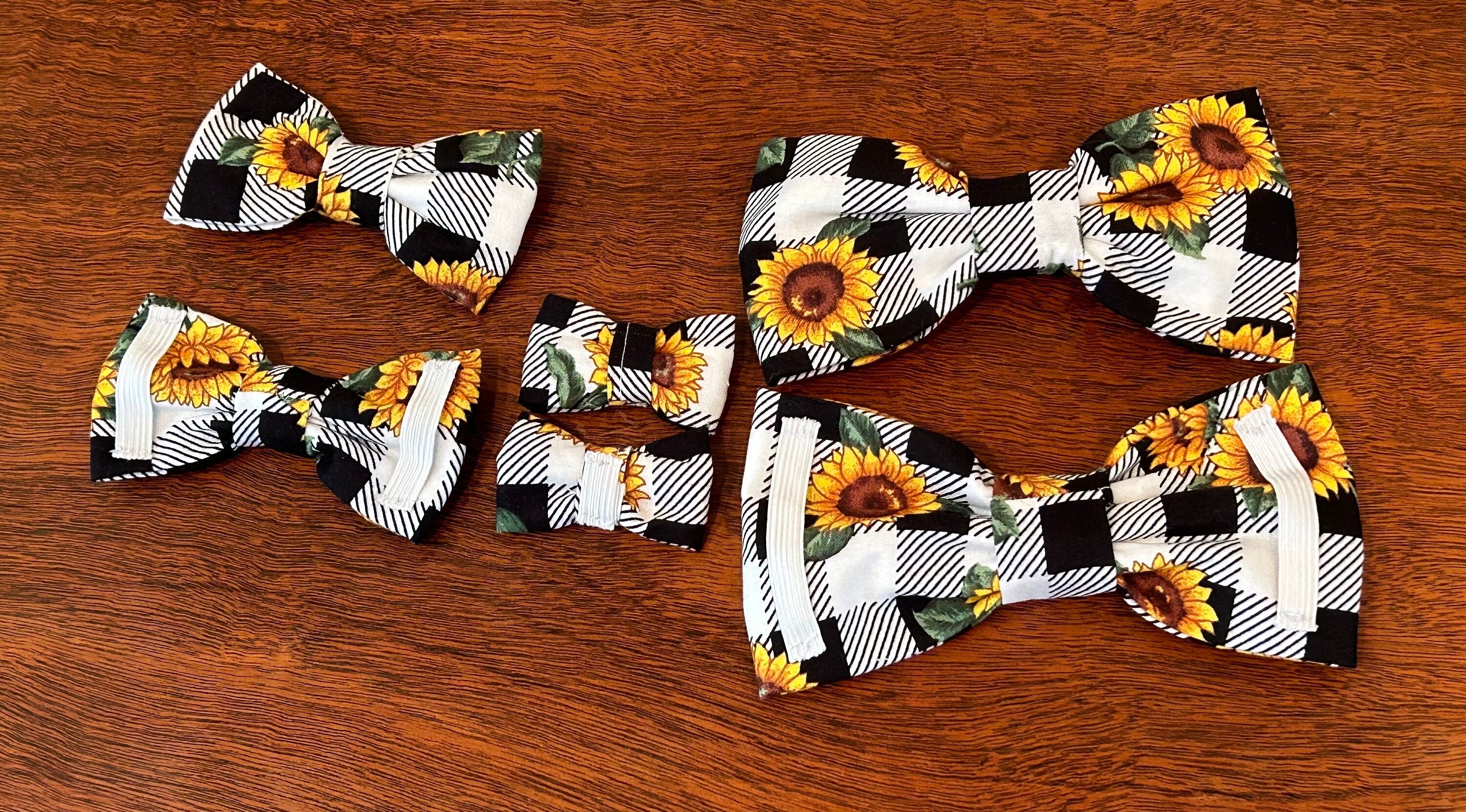 Sunny Days Pet Bow Ties – Sunflower Plaid Over-the-Collar Bow Tie for Dogs & Cats