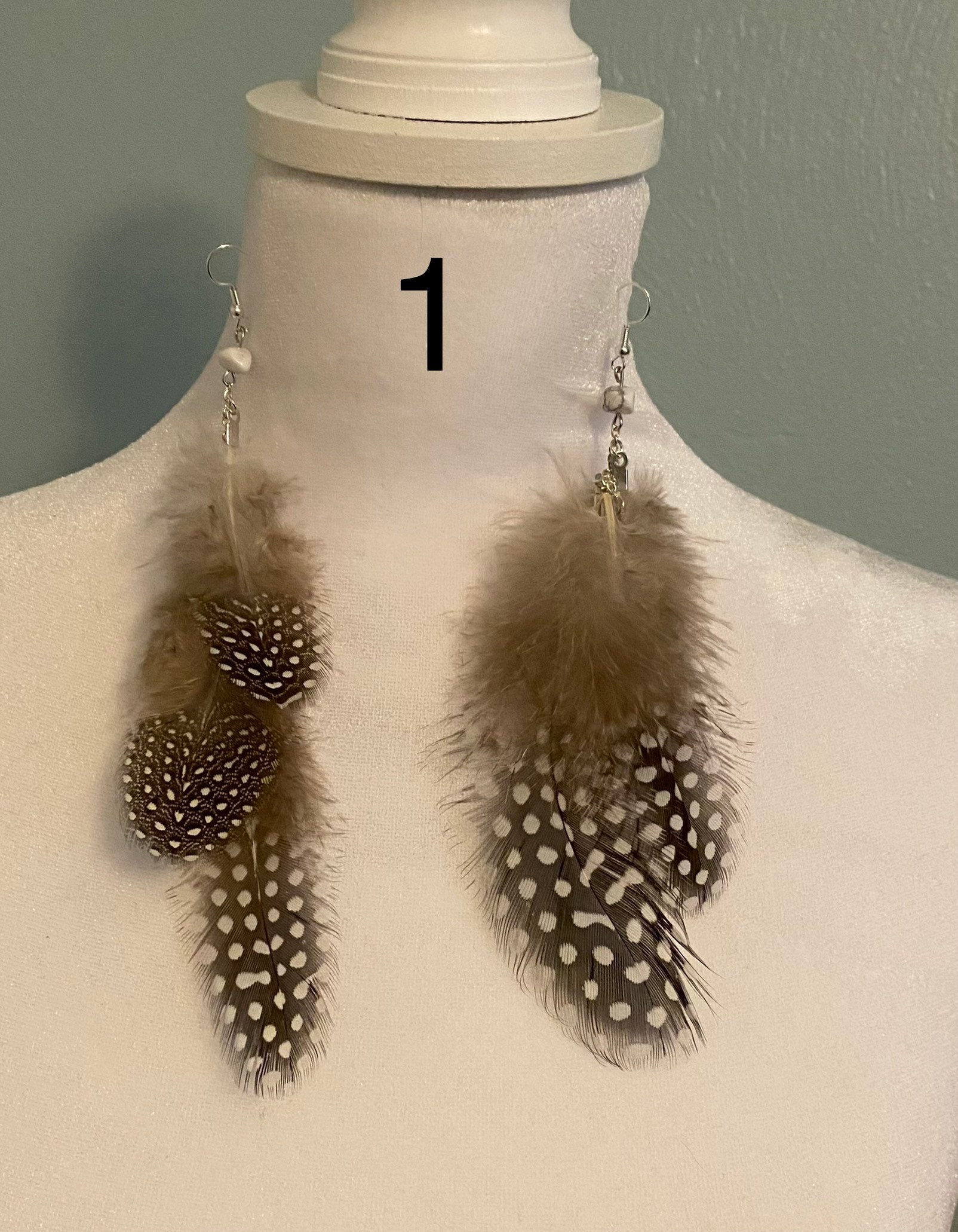 Boho Feather Dangle Earrings with Natural Stone – Nickel Free