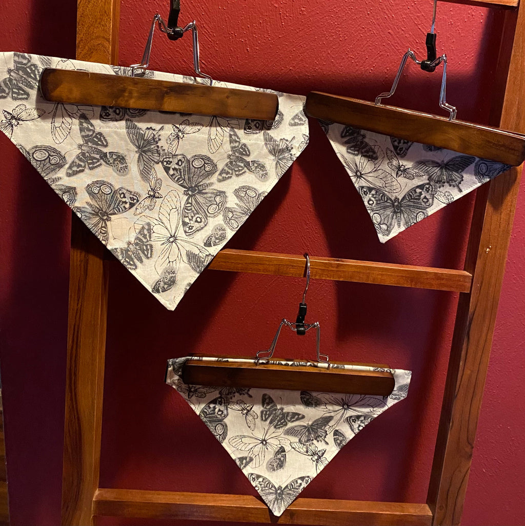 “Flutter By” Dog Bandana – Moth Print Over-the-Collar Pet Bandana