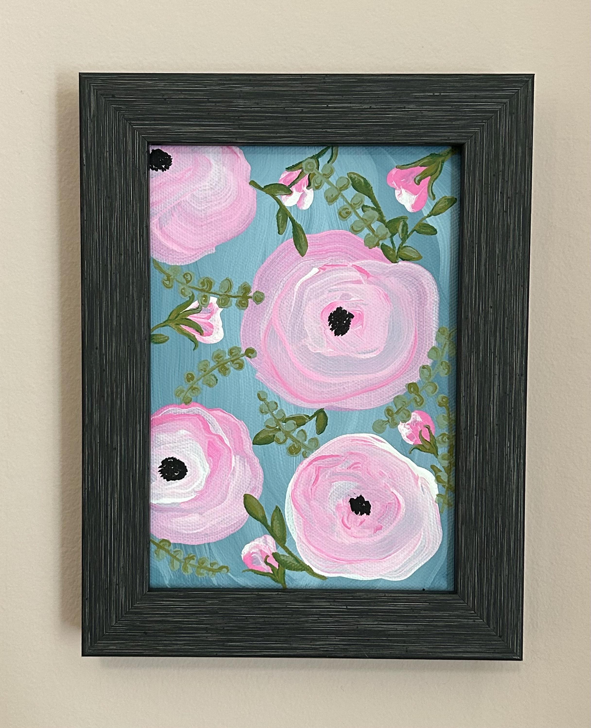Hand-Painted Framed Wall Art – Abstract Roses & Rustic Sunflowers