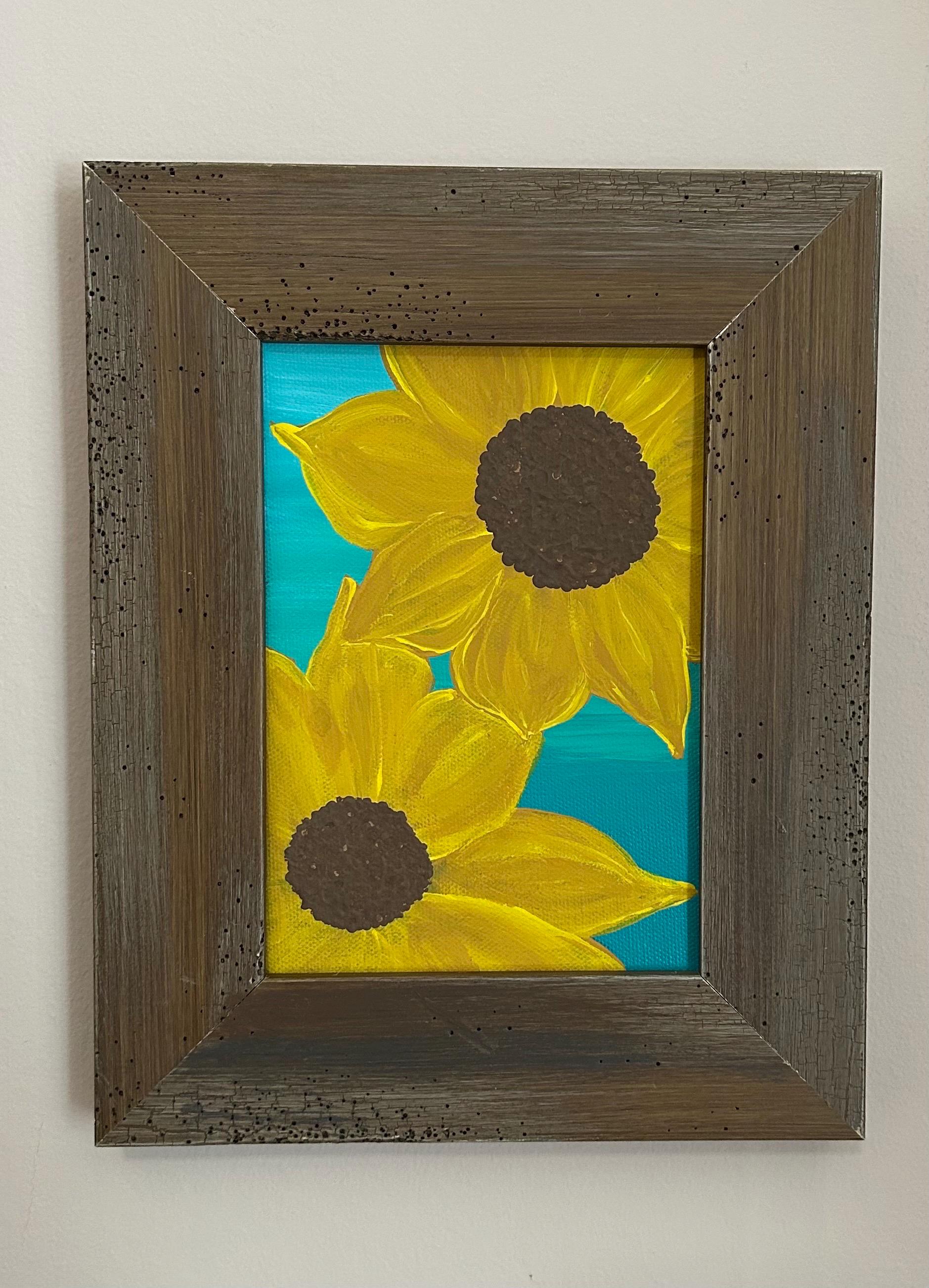 Hand-Painted Framed Wall Art – Abstract Roses & Rustic Sunflowers
