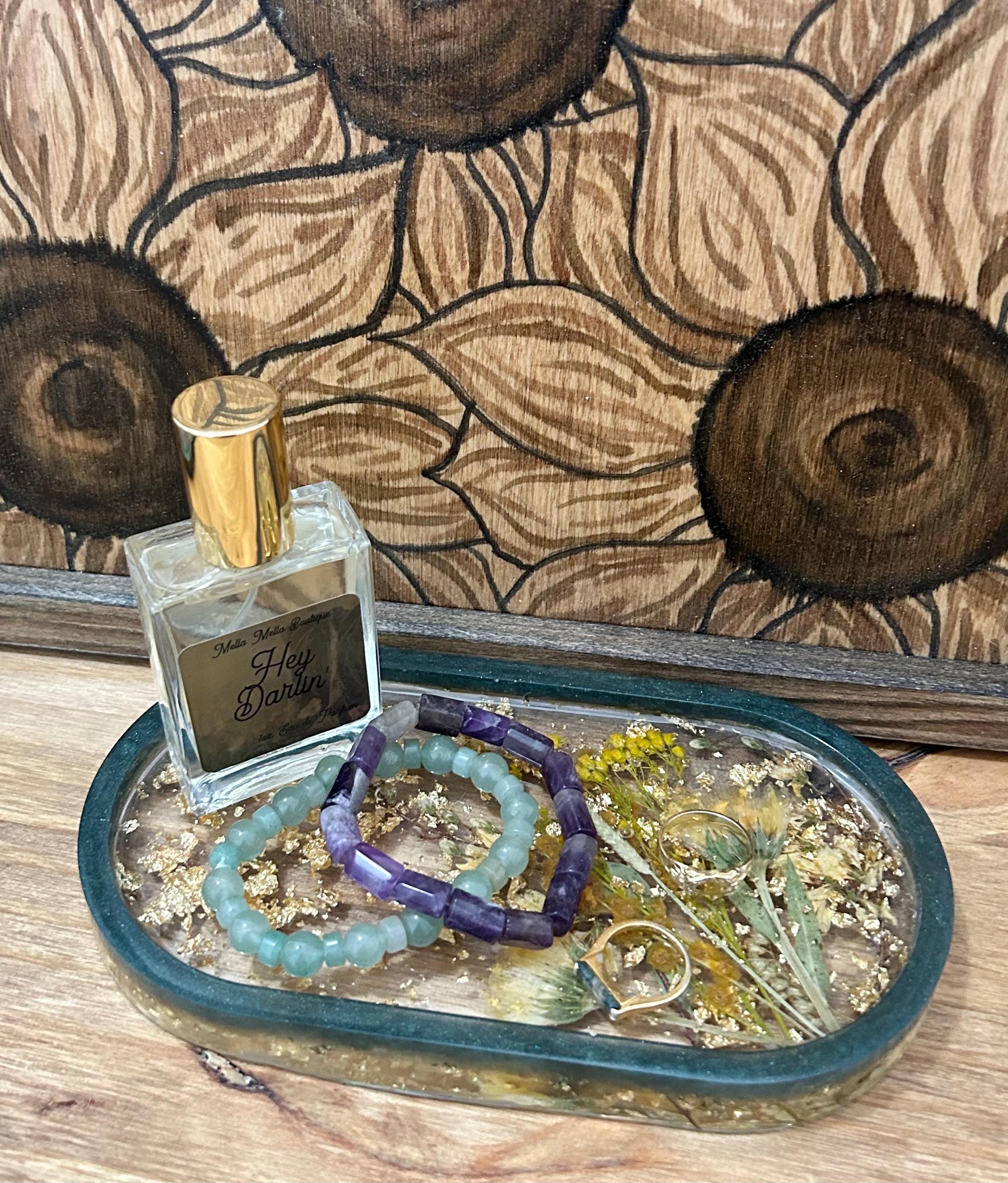 Pressed Flowers Trinket Tray – Clear Resin Tray with Gold Leaf & Yellow Florals