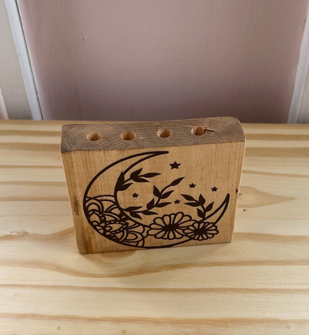 Boho Flower Decor – Handcrafted Pine Wood Shelf & Bud Vase Set