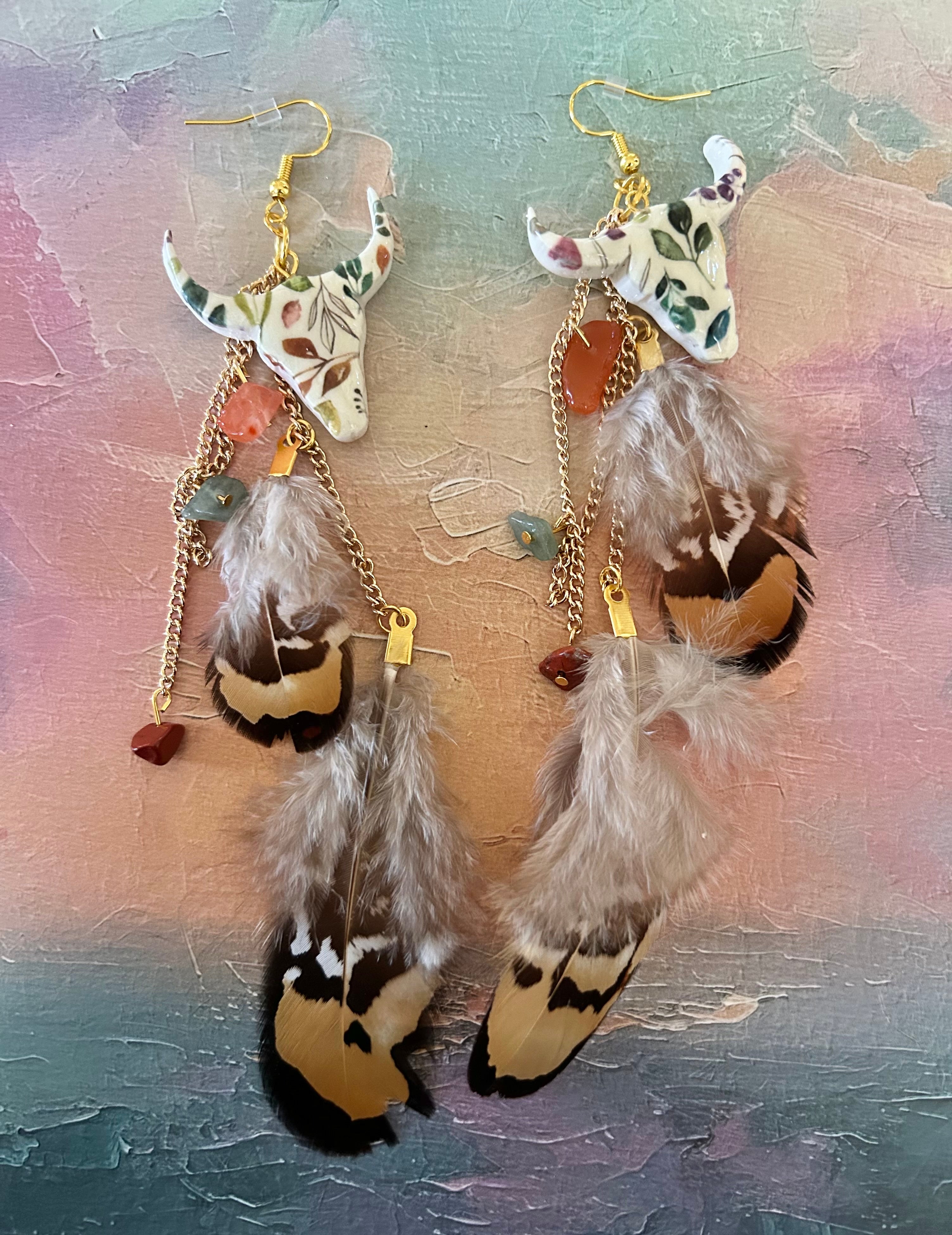 Boho Bull Feather Earrings
