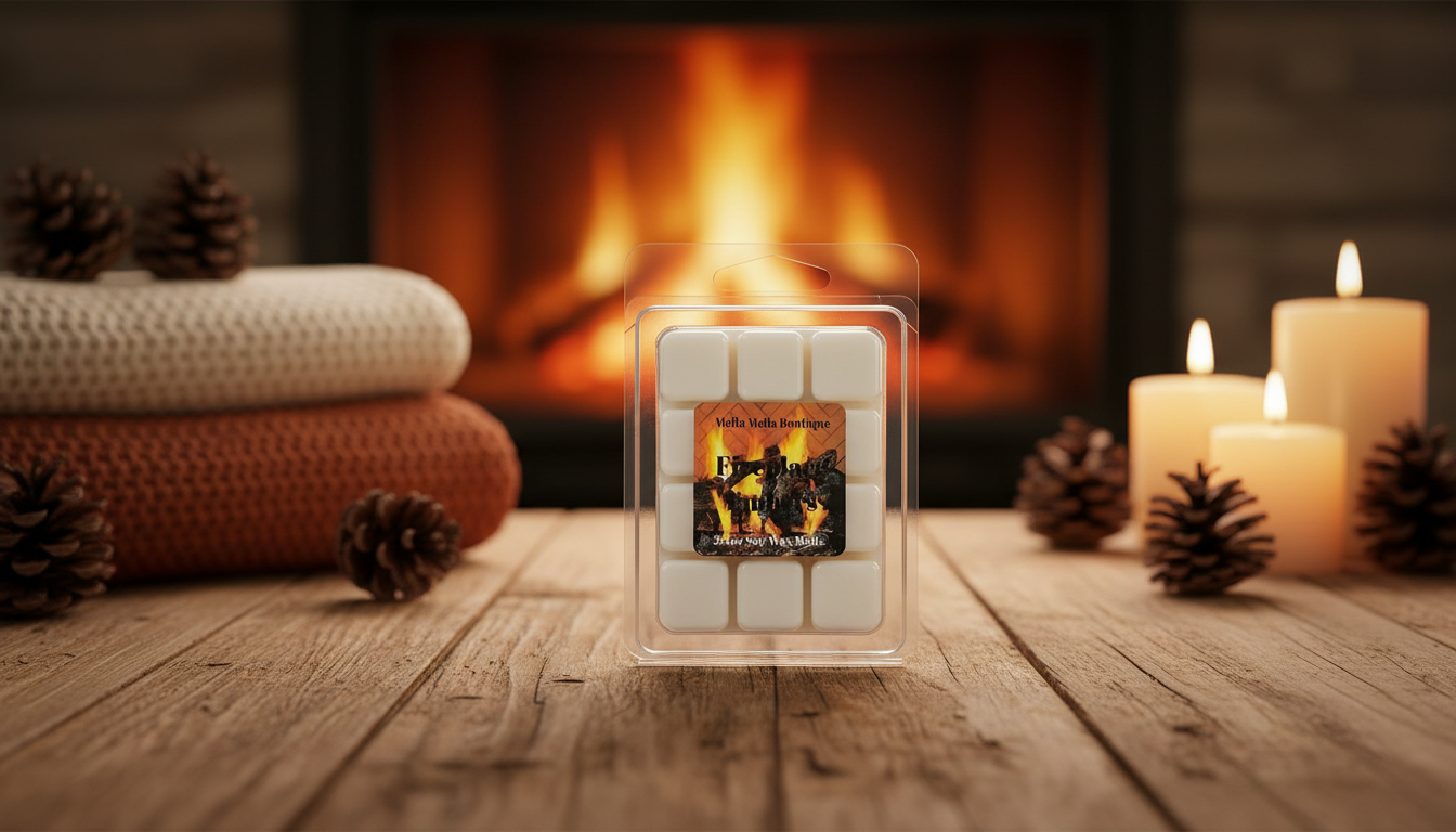Fireplace Embers Wax Melts in cozy fireside setting